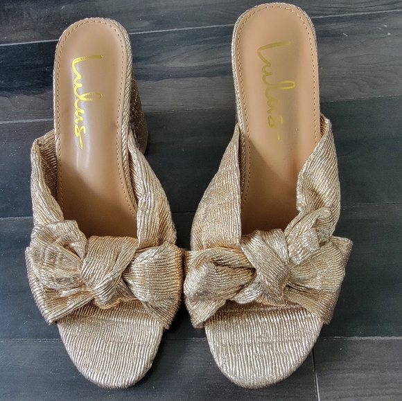 Size 7 Lulus NWT Dorothea Rose Gold Knotted High Heel Sandals - Picture 3 of 5